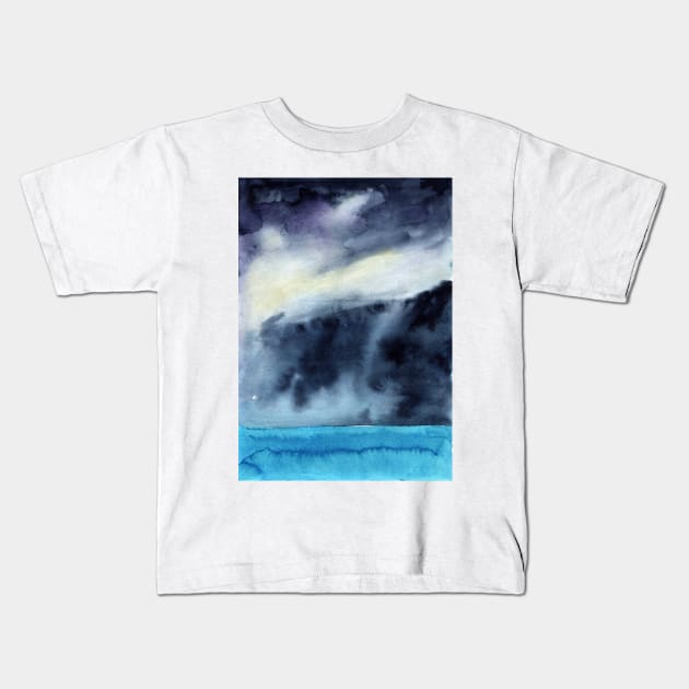 Watercolor landscape sky clouds Kids T-Shirt by Olga Berlet